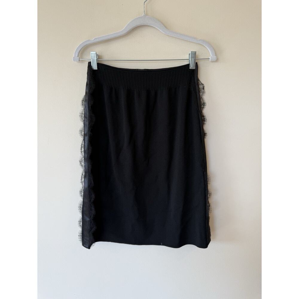 WOLFORD black Knit Midi skirt size Small With Lace Trim On Side Hems Whimsygoth